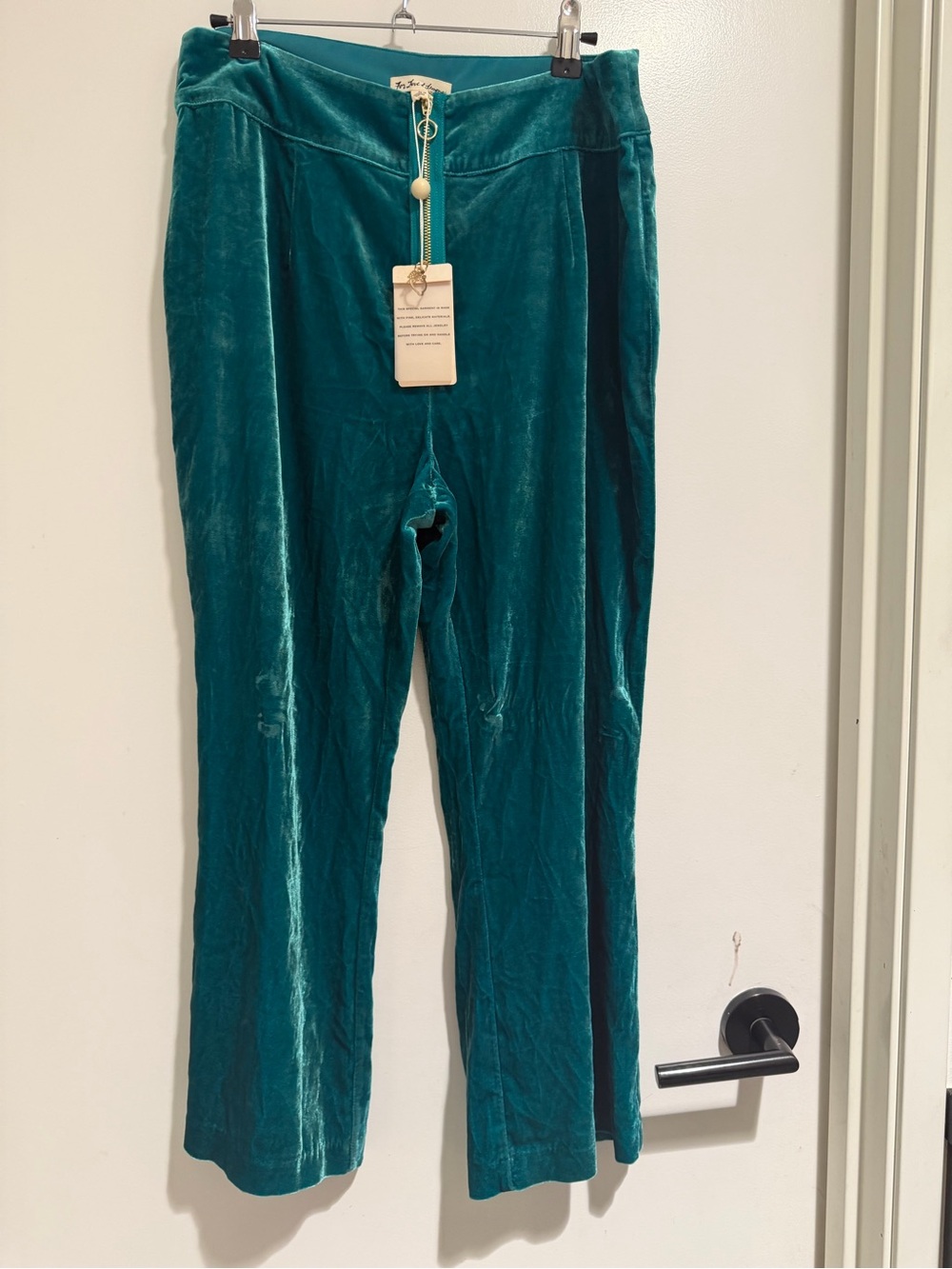For Love And Lemons Teal Velvet Lounge Pants